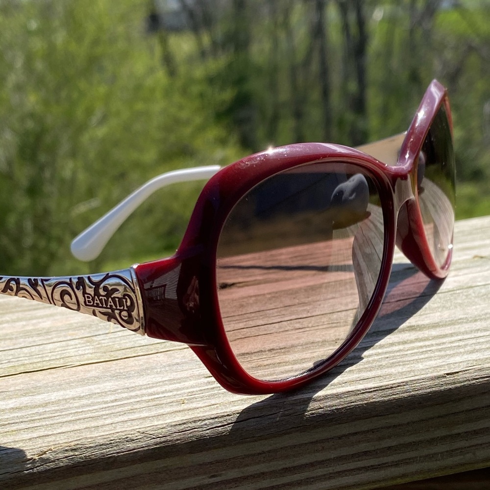 Batali Sunglasses dark red gold and white big face decorative scroll Italy